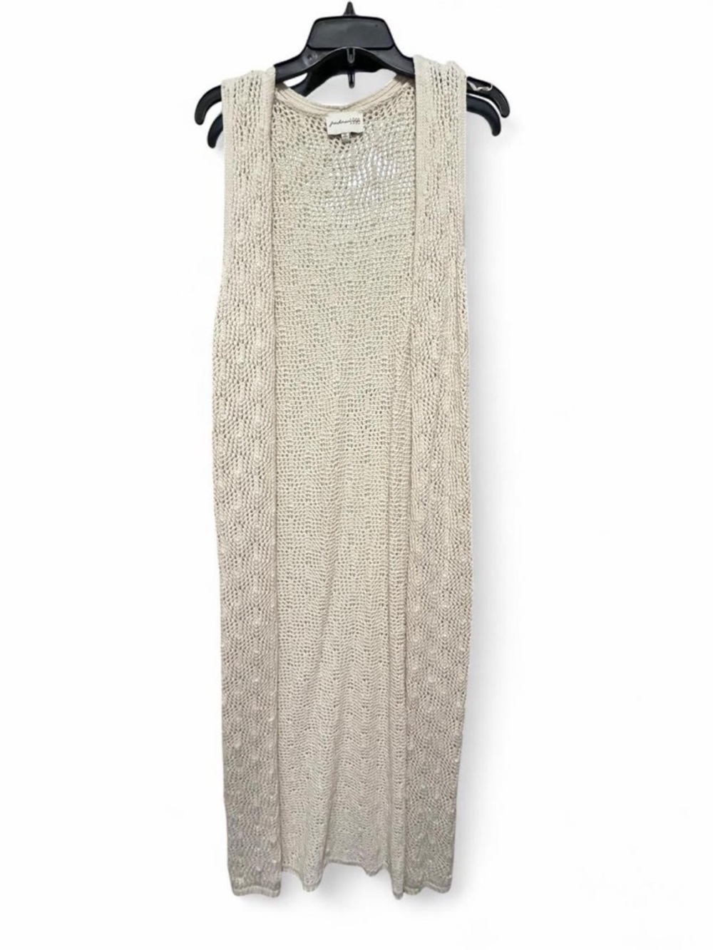 Freshman Cream Open-Knit Sleeveless Duster Vest